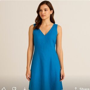 Talbots Petites Sleeveless V-Neck Zipper Back Irish Linen Blue Size 2